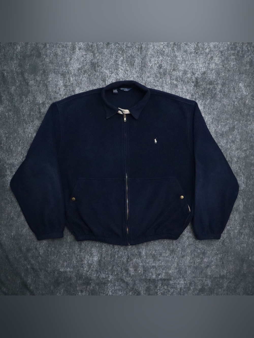 Vintage Polo Ralph Lauren Fleece Jacket Navy Blue Size XL Made in USA Full Zip